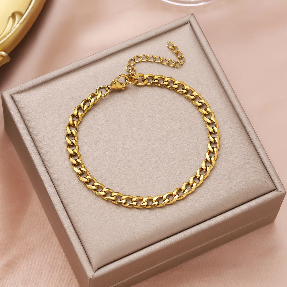 Labubu Hip-Hop Stainless Steel Cuban Chain Bracelet, Six-Sided Polished, Minimalist Titanium Steel, Hot-Selling Cross-Border Fashion Jewelry