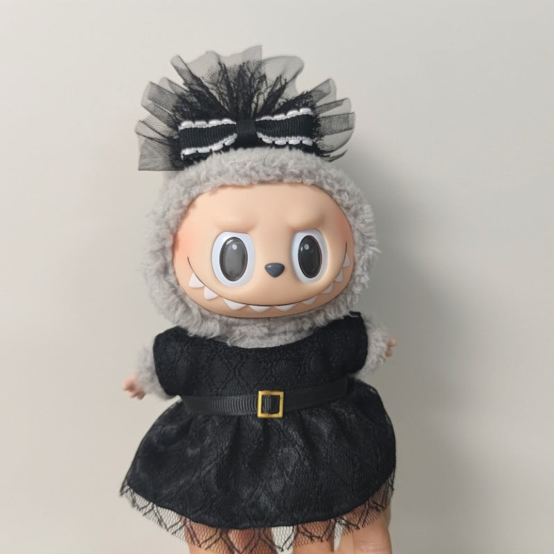 Labubu 17cm Doll Clothes Set - Suit & Princess Dress Outfit for Figurine Dress-Up Black Accessories